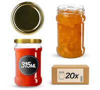 KADAX Fi66, piccoli barattoli per conserve da 315 ml, fi66, per miele, marmellate con coperchio, barattoli ermetici, vasetti per conserve, barattoli per miele, 20 pezzi, oro)