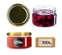 KADAX Fi82, 100 vasetti per marmellata con coperchio twist-off, 250 ml, ermetici e lavabili in lavastoviglie, in vetro spesso, tappi a vite a scelta (oro)