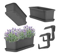 KADAX Fioriera 40 cm con base e supporto, antracite - Fioriera da balcone in plastica per interni ed esterni, vaso per balcone