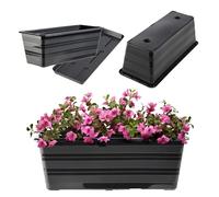 KADAX Fioriera 40 cm con sottovasi antracite, vaso da balcone in plastica, cassetta per piante resistente alle intemperie, vaso per fiori, fioriera da ringhiera per fiori, erbe aromatiche