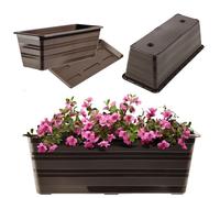 KADAX Fioriera 40 cm con sottovasi Marrone, Vaso da Balcone in Plastica, Fioriera Resistente alle Intemperie, Vaso per Fiori, Fioriera da Ringhiera per Fiori, Erbe