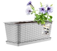 KADAX Fioriera 40cm da Balcone in Plastica, Vaso in Rattan Completo di Sottovaso, Perfetto per Esaltare le Tue Piante da Esterno (Grigio)