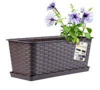 KADAX Fioriera 40cm da Balcone in Plastica, Vaso in Rattan Completo di Sottovaso, Perfetto per Esaltare le Tue Piante da Esterno (Marrone)