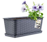 KADAX Fioriera 40cm da Balcone in Plastica, Vaso in Rattan Completo di Sottovaso, Perfetto per Esaltare le Tue Piante da Esterno (Grafite)