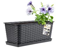 KADAX Fioriera 40cm da Balcone in Plastica, Vaso in Rattan Completo di Sottovaso, Perfetto per Esaltare le Tue Piante da Esterno (Antracite)