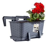 KADAX Fioriera 40cm per Ringhiera in Plastica, Vaso da Appendere al Balcone Completo di Sottovaso e Portavasi, Ideale per Piante da Esterno (Grafite)