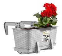 KADAX Fioriera 40cm per Ringhiera in Plastica, Vaso da Appendere al Balcone Completo di Sottovaso e Portavasi, Ideale per Piante da Esterno (Grigio)