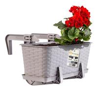 KADAX Fioriera 40cm per Ringhiera in Plastica, Vaso da Appendere al Balcone Completo di Sottovaso e Portavasi, Ideale per Piante da Esterno (Caramello)