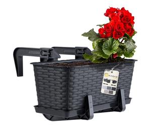 KADAX Fioriera 40cm per Ringhiera in Plastica, Vaso da Appendere al Balcone Completo di Sottovaso e Portavasi, Ideale per Piante da Esterno (Antracite)