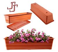KADAX Fioriera da 60 cm, con sottovaso e 2 manici, in terracotta, in plastica, resistente alle intemperie, per fiori e erbe aromatiche