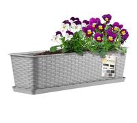 KADAX Fioriera 60cm da Balcone in Plastica, Vaso in Rattan Completo di Sottovaso, Perfetto per Esaltare le Tue Piante da Esterno (Grigio)