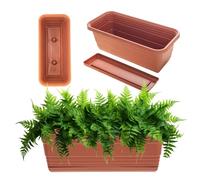 KADAX Fioriera con sottovaso in set, con o senza supporti per fioriera, vaso da balcone in plastica, vaso da fiori, fioriera per ringhiera, vaso (Rosso mattone, 40 cm)
