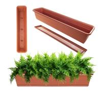 KADAX Fioriera con sottovaso in set, con o senza supporto per fioriera, vaso da balcone, in plastica, fioriera per ringhiere, vaso per fiori (rosso mattone, 80 cm), K9997