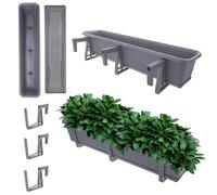 KADAX Fioriera con sottovaso in set, con o senza supporto per fioriera, vaso da balcone, in plastica, fioriera per ringhiere, vaso per fiori (antracite, 80 cm + supporti), K10028
