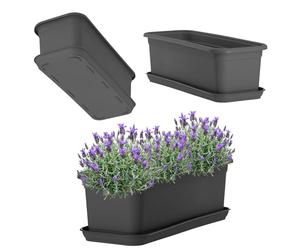 KADAX Fioriera da 40 cm, antracite, con sottovaso, in plastica, per interni ed esterni, per balcone, terrazza, davanzale
