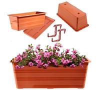 KADAX Fioriera da 40 cm con piattino e 2 manici in terracotta, vaso da balcone in plastica, resistente alle intemperie, vaso da fiori, fioriera per fiori, erbe aromatiche
