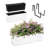 KADAX Flower Box in plastica, 18,5x56 cm, scatola di piantagioni con inserto, scatola di resistente alle intemie, vaso di fiori all'ato (con staffe, pattern graffi, bianco)