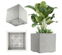 KADAX Piantatrice plastica, 39x39 cm, 7 colori, vaso quadrato, vaso di fiori con rotoli, patate, scatola delle piante con tappo di drenaggio (grigio, look in legno)