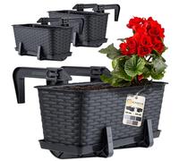 KADAX Fioriere - 40cm-Set di 3- da Balcone in Plastica per Ringhiere, Vasi Completi di Sottovasi e Portavasi, Ideali per Piante da Esterno (Antracite)