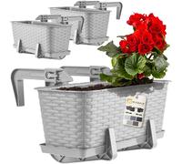 KADAX Fioriere - 40cm-Set di 3- da Balcone in Plastica per Ringhiere, Vasi Completi di Sottovasi e Portavasi, Ideali per Piante da Esterno (Grigio)