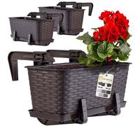 KADAX Fioriere - 40cm-Set di 3- da Balcone in Plastica per Ringhiere, Vasi Completi di Sottovasi e Portavasi, Ideali per Piante da Esterno (Marrone)