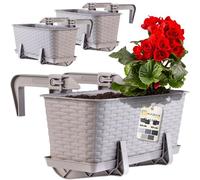 KADAX Fioriere - 40cm-Set di 3- da Balcone in Plastica per Ringhiere, Vasi Completi di Sottovasi e Portavasi, Ideali per Piante da Esterno (Caramello)