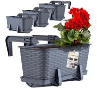 KADAX Fioriere - 40cm-Set di 4- da Balcone in Plastica per Ringhiere, Vasi Completi di Sottovasi e Portavasi, Ideali per Piante da Esterno (Grafite)