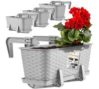 KADAX Fioriere - 40cm-Set di 4- da Balcone in Plastica per Ringhiere, Vasi Completi di Sottovasi e Portavasi, Ideali per Piante da Esterno (Grigio)