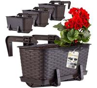 KADAX Fioriere - 40cm-Set di 4- da Balcone in Plastica per Ringhiere, Vasi Completi di Sottovasi e Portavasi, Ideali per Piante da Esterno (Marrone)