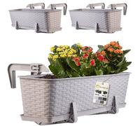 KADAX Fioriere - 60cm-Set di 3- da Balcone in Plastica per Ringhiere, Vasi Completi di Sottovasi e Portavasi, Ideali per Piante da Esterno (Caramello)