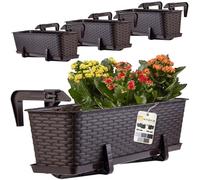 KADAX Fioriere - 60cm-Set di 4- da Balcone in Plastica per Ringhiere, Vasi Completi di Sottovasi e Portavasi, Ideali per Piante da Esterno (Marrone)