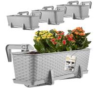 KADAX Fioriere - 60cm-Set di 4- da Balcone in Plastica per Ringhiere, Vasi Completi di Sottovasi e Portavasi, Ideali per Piante da Esterno (Grigio)