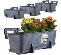 KADAX Fioriere - 60cm-Set di 4- da Balcone in Plastica per Ringhiere, Vasi Completi di Sottovasi e Portavasi, Ideali per Piante da Esterno (Grafite)