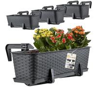KADAX Fioriere - 60cm-Set di 4- da Balcone in Plastica per Ringhiere, Vasi Completi di Sottovasi e Portavasi, Ideali per Piante da Esterno (Antracite)