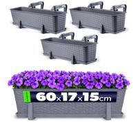 Vaso da balcone KADAX con base e maniglie, 60 cm, grafite, 3 pezzi
