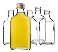 KADAX Flachmann 200ml, 10 pezzi, piccole bottiglie di vetro con tappo a vite, flaconcini, bottiglie vuote da riempire, mini bottiglie per liquori, bottiglie per grappa (Oro)