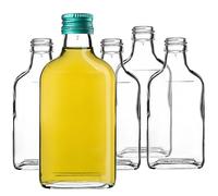 KADAX Flachmann 200ml, 10 pezzi, piccole bottiglie di vetro con tappo a vite, flaconcini, bottiglie vuote da riempire, mini bottiglie per liquori, per grappa (Verde)