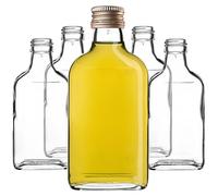 KADAX Flachmann 200ml, 50 pezzi, piccole bottiglie di vetro con tappo a vite, flaconcini, bottiglie vuote da riempire, mini bottiglie per liquori, grappa (Oro)