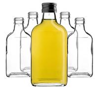 KADAX Flachmann 200ml, 50 pezzi, piccole bottiglie di vetro con tappo a vite, flaconcini, bottiglie vuote da riempire, mini bottiglie per liquori, grappa (Nero)