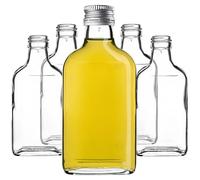 KADAX Flachmann 200ml, 50 pezzi, piccole bottiglie di vetro con tappo a vite, flaconcini, bottiglie vuote da riempire, mini bottiglie per liquori, bottiglie per grappa (Argento)