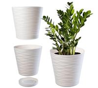 KADAX Flower Pot con sottobicchieri, fioriere per all'interno, vaso di fiori leggeri, pentola di pianta di plastica, trama rotondo per fiori, piante, casa, fioriera (21 cm, crema)