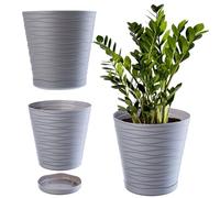 KADAX Flower Pot con sottobicchieri, fioriere per all'interno, vaso di fiori leggeri, pentola di pianta di plastica, trama rotondo per fiori, piante, casa, fioriera (13 cm, grigio)