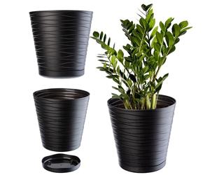 KADAX Flower Pot con sottobicchieri, fioriere per all'interno, vaso di fiori leggeri, pentola di pianta di plastica, trama rotondo per fiori, piante, casa, fioriera (25 cm, antracite)