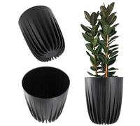 Kadax Flowerpot fatto di plastica con materiali naturali, pentole a piante moderne, pentola vegetale con motivo geometrico, vaso di fiori rotondi con inserto, (? 14,5 cm, nero)
