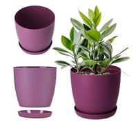 KADAX Flowerpot, fioriera con sottobicchieri, secchio di fiori rotondi in plastica, pentola Matt per cactus, felci, trama luccicante per balcone, appartamento e terrazza (⌀ 30 cm, prugna)