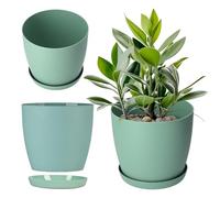 KADAX Flowerpot, fioriera con sottobicchieri, secchio di fiori rotondi in plastica, pentola Matt per cactus, felci, trama luccicante per balcone, appartamento e terrazza (⌀ 18 cm, menta)