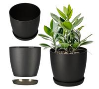 KADAX Flowerpot, fioriera con sottobicchieri, secchio di fiori rotondi in plastica, pentola Matt per cactus, felce, trama luccicante per balcone, appartamento e terrazza (⌀ 18 cm, antracite)