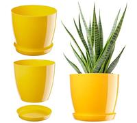 Kadax Flowerpot, fioriera con sottobicchieri, secchio di fiori rotondi per all'interno, elegante pentola di piante in plastica, fioriera per fiori, piante, casa, (Ř 20 cm, giallo)