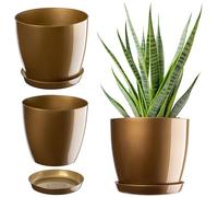 Kadax Flowerpot, fioriera con sottobicchieri, secchio di fiori rotondi per all'interno, elegante pentola di piante in plastica, fioriera per fiori, piante, casa, (Ř 14 cm, oro)