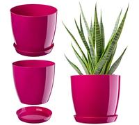 KADAX Flowerpot, fioriera con sottobicchieri, secchio di fiori rotondi per all'interno, elegante pentola di piante fatta di plastica, fioriera per fiori, piante, casa, (Ř 18 cm, rosso Amarant)